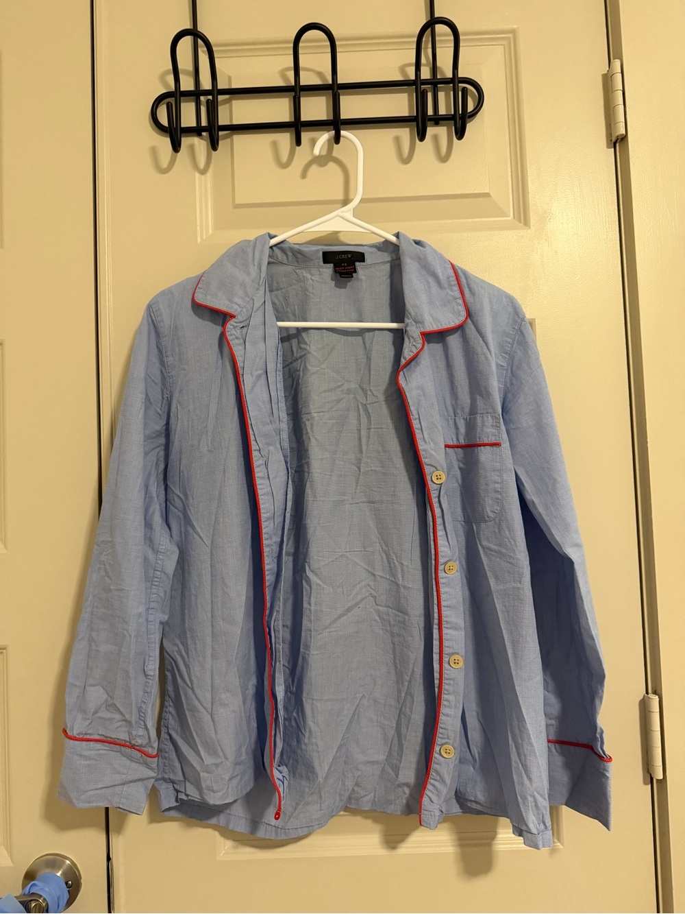 J. Crew Light Blue Button-Up Shirt Jacket with Red Piping
